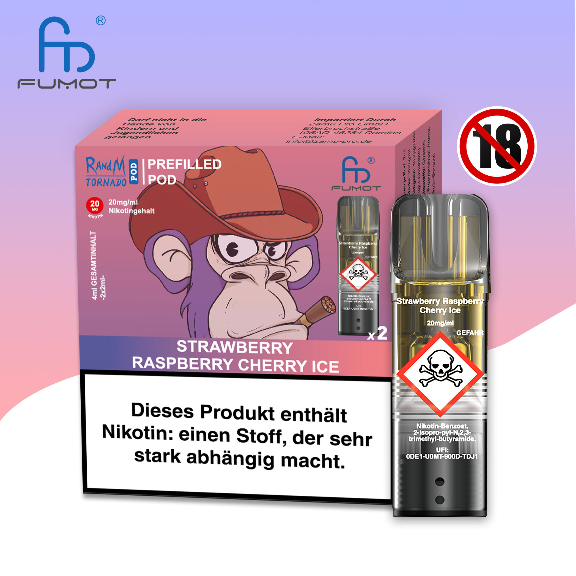 RandM Tornado Pod | Strawberry Raspberry Cherry Ice | Elfa kompatibel